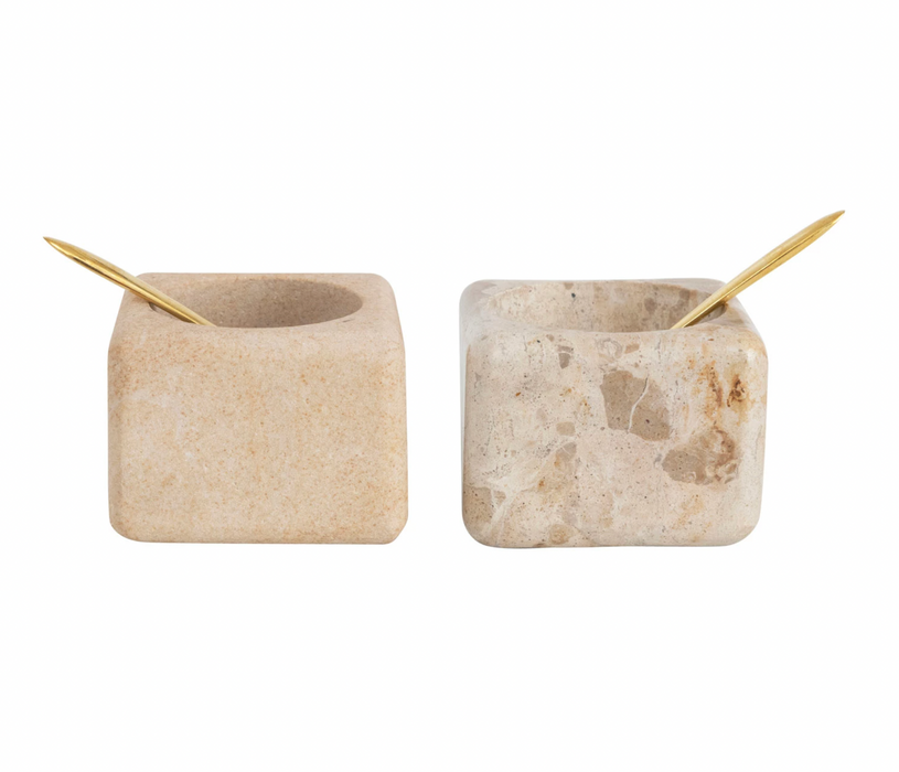 Marble Pinch Pots + Brass Spoon